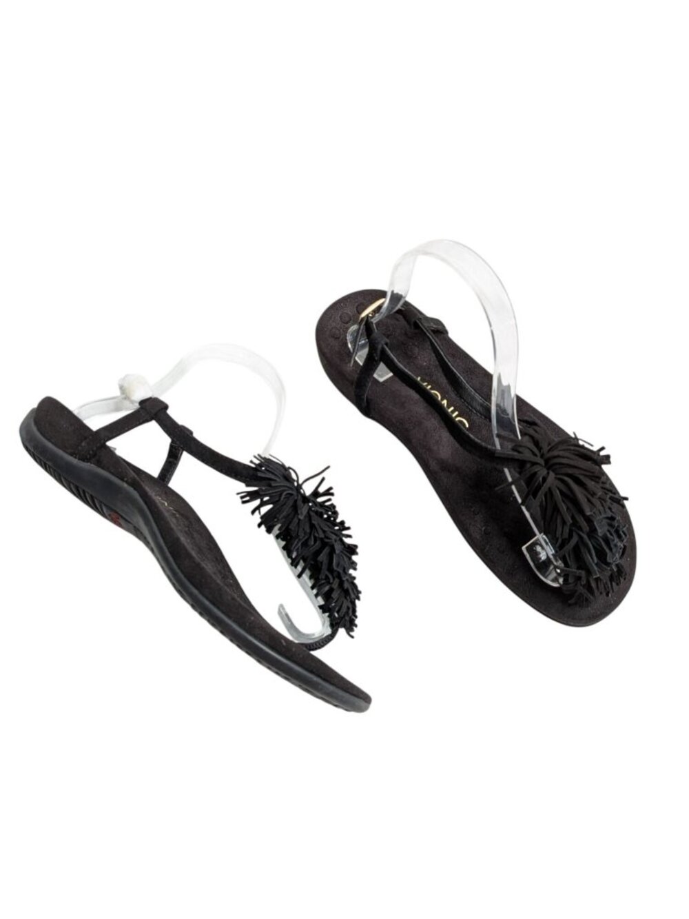 Vionic Womens Black Fringe T Strap Sosha Sandals Size 9 M
